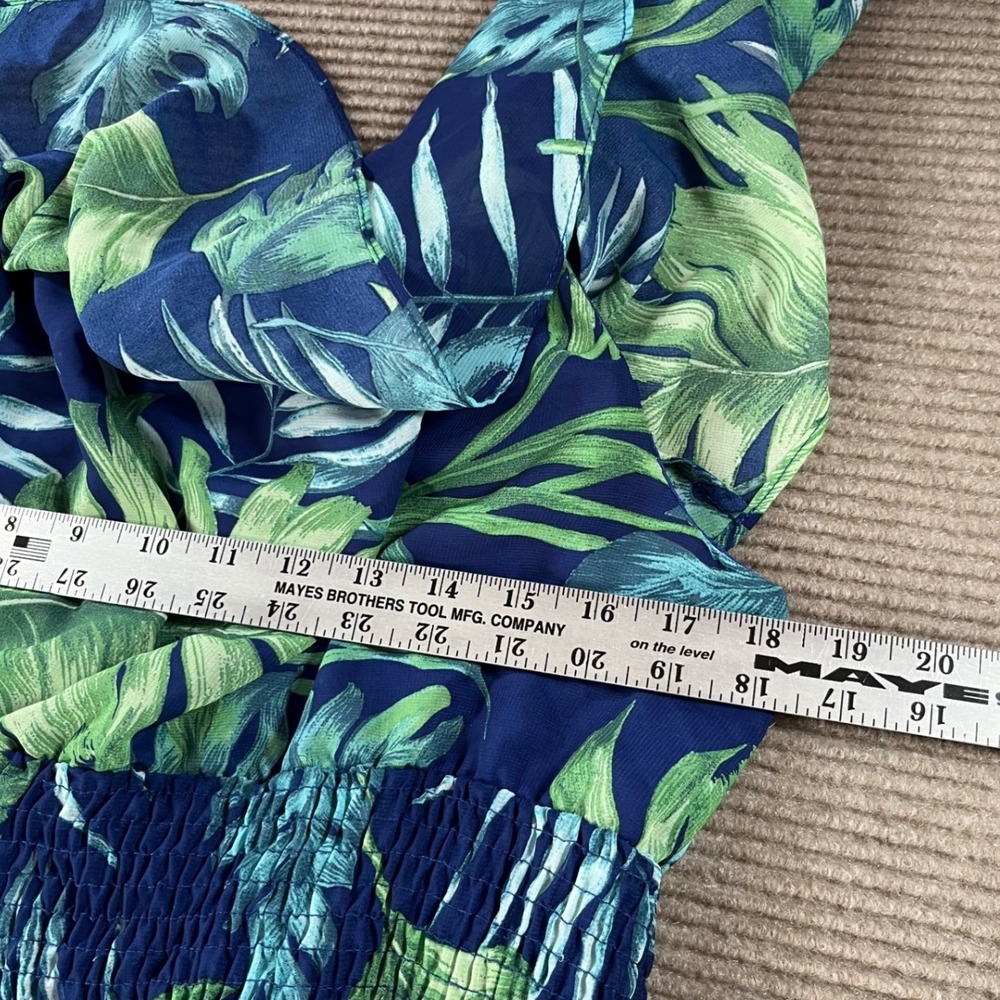 Rabbit Rabbit Designs Tropical Palm Leaf Off Shoulder Handkerchief Dress XL Blue - Picture 2 of 8